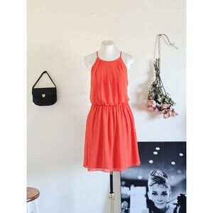 Iz Byer Y2K Vintage Mini Dress Woman's M Orange Sleeveless Summer Vacation